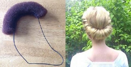 Till edwardiansk håruppsättning - klipp itu en hår-donut, sy fast ett elastiskt snöre. Trä över huvudet och vik om håret runt, et voilá!